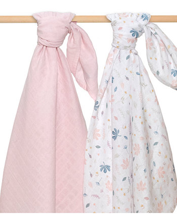 Муслиновые пеленки с цветочным принтом для маленьких девочек, упаковка из 2 шт. Living Textiles