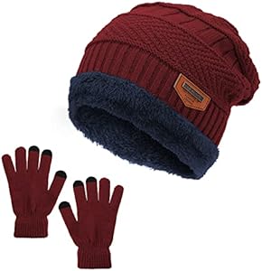 Zando Beanie Hats Fleece Neck Warmer Set Thick Fleece Lined Touch Screen Gloves Winter Hats Men Women Zando