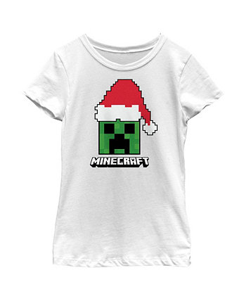 Детская футболка с рождественским колпаком Санта-Клауса Minecraft для девочек и логотипом Creeper Microsoft