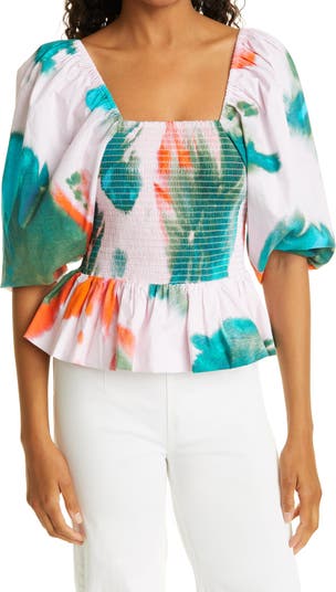 Эластичная хлопковая блуза Emma Tie Dye Hyacinth из эластичного хлопка Tanya Taylor