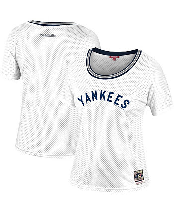 Женская белая сетчатая футболка с напуском New York Yankees Mitchell & Ness