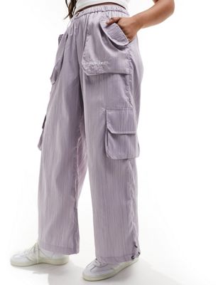Sixth June texture nylon cargo pants in purple Sixth June