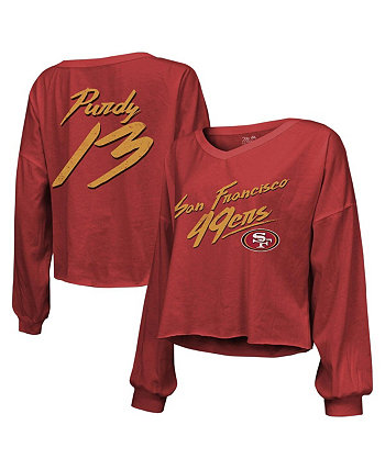Женская укороченная футболка с открытыми плечами и длинными рукавами с надписью «San Francisco 49ers» с принтом «Титсы» Brock Purdy Scarlet Majestic