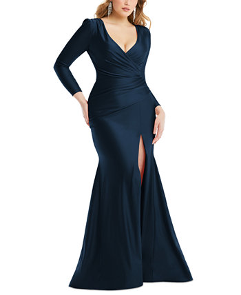 Женское атласное платье с длинными рукавами и рюшами по бокам Dessy Collection