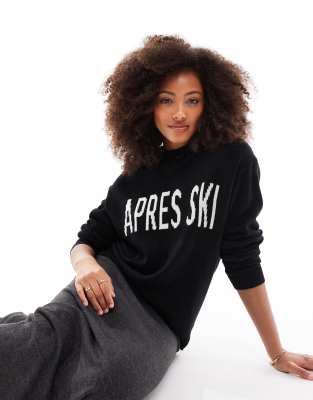 Threadbare Ski knitted Apres hoodie in black Threadbare