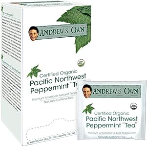 ANDREW LESSMAN Tea - Peppermint Tea 30 Sachets - Certified Organic Premium Whole-leaf Peppermint. Certified Free of Pesticides, Herbicides. Naturally Soothing. No Bitter Aftertaste. Caffeine-Free Andrew Lessman