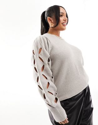 Кремовый свитер с вырезами на рукавах Vila Curve Vila