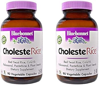 Bluebonnet Nutrition CholesteRice Vegetable Capsules, Red Yeast Rice, Plant Sterols, Pantethine, CoQ10, Policosanol, Vegan, Vegetarian, Non GMO, Gluten Free, Milk Free, SOY-FREE, 90 Vegetable Capsules Bluebonnet