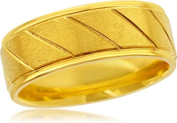 Кольцо с диагональной канавкой из нержавеющей стали с покрытием из желтого золота BLACKJACK