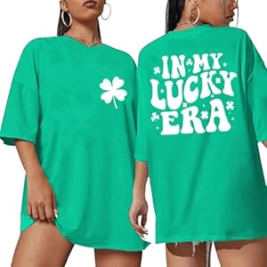 Women's St Patrick's Day Trendy Oversized T-Shirt Lucky Irish Shamrock Paddy's Day Graphic Tees Tops Qbily