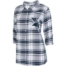 Женские концепции Спортивный Темно-серый / серый Carolina Panthers Accolade Flannel Ночная рубашка на пуговицах с длинным рукавом Unbranded