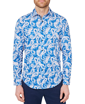 Мужская рубашка узкого кроя синего цвета с узором пейсли Society of Threads