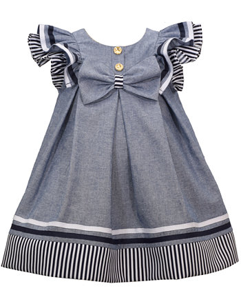 Полосатое платье из шамбре для маленьких девочек Bonnie Baby