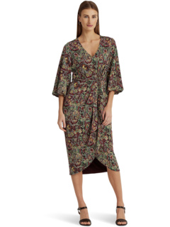 Миниатюрное платье миди из джерси с цветочным принтом и завязками спереди LAUREN Ralph Lauren