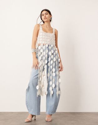 ASOS EDITION futurist sequin crop top with long 3D fringe hem in silver ASOS EDITION