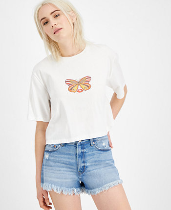 Укороченная хлопковая футболка с бабочкой CHARLIE HOLIDAY