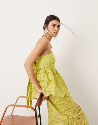 ASOS EDITION floral cornelli tie back bandeau top in lime green - part of a set ASOS EDITION