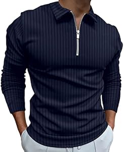 Polo Shirts for Men Golf Shirts Long Sleeve Zip Up Lapel Business Smart Casual Tops Henley V Neck Rugby Congluoki