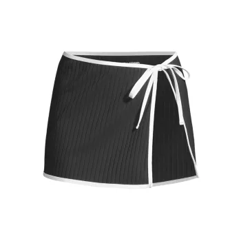 Ribbed Swim Cover-Up Wrap Skirt SOLID & STRIPED