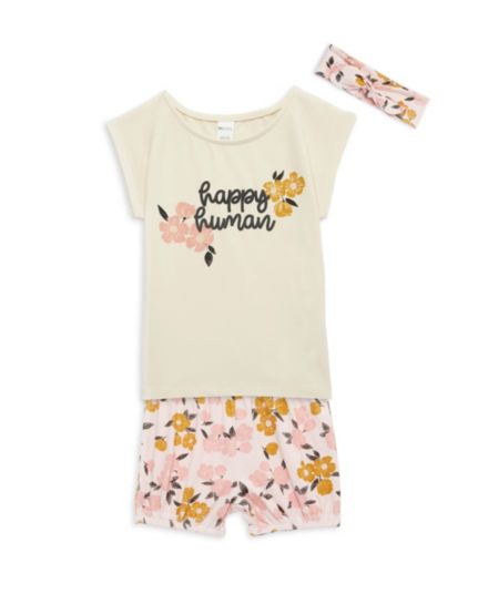Baby Girl's 3-Piece Floral T-Shirt, Shorts &amp; Headband Set PL Baby