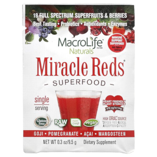 Miracle Reds, Superfood, годжи, гранат, асаи, мангустин, 0,3 унции (9,5 г) Macrolife Naturals