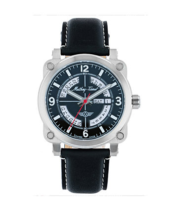 Мужские часы Pilot Collection с тремя стрелками и черным ремешком из натуральной кожи, 43 мм Mathey-Tissot