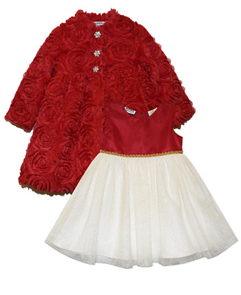 Little Girls Faux Fur Coat with Sleeveless Glitter Tulle Dress Set Blueberi Boulevard