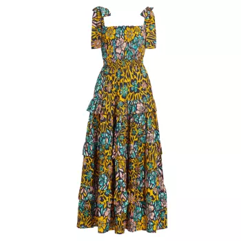 Платье макси Idera из хлопка с цветочным принтом и оборками Elisamama