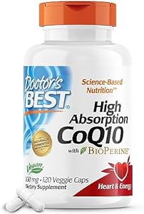 Doctor's Best High Absorption CoQ10 with Bioperine, Heart Health & Energy Production, Non-GMO, Gluten & Soy Free, Vegan, 100 Mg, 120 count Doctor's Best