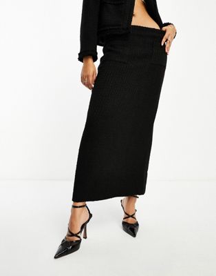 Черная твидовая юбка макси с карманами NA-KD x Hanna Schonberg — часть комплекта NAKD