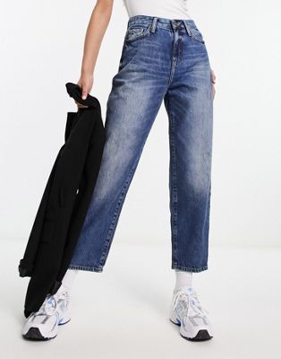Синие джинсы средней потертости Armani Exchange Mom Fit AX ARMANI EXCHANGE