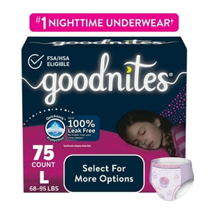 Goodnites Bedwetting Underwear for Girls, L (68-95 lbs), 75 Ct (Select for More) GoodNites