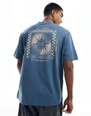 Свободная футболка темно-синего цвета с небесным принтом на спине ASOS DESIGN ASOS DESIGN