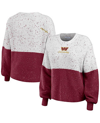 Women's White, Burgundy Washington Commanders Lighweight Modest Crop Color-Block Pullover Sweater WEAR by Erin Andrews