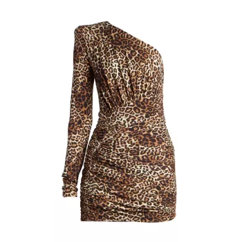 Мини-платье с леопардовым принтом на одно плечо Alexandre Vauthier