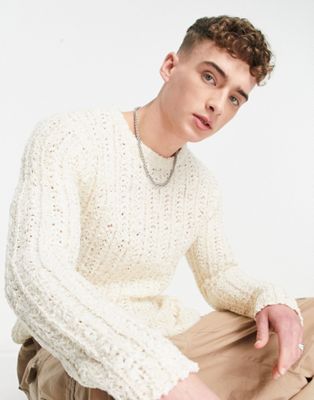 Ярко-белый вязаный фактурный свитер с круглым вырезом COLLUSION Collusion