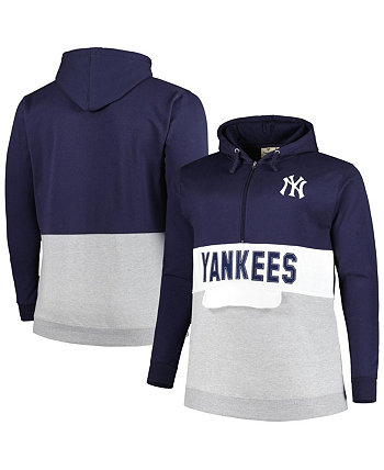 Мужская темно-синяя, белая флисовая толстовка с капюшоном New York Yankees Big and Tall с молнией до половины Profile