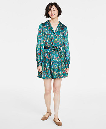 Женское атласное платье с запахом и воротником с цветочным принтом, созданное для Macy's On 34th