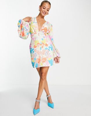 Платье мини с неоновым цветочным принтом и пайетками ASOS EDITION ASOS EDITION