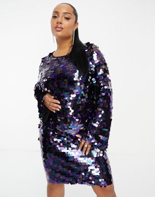 Collective the Label Plus exclusive disc sequin mini dress in petrol mix Collective The Label