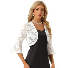 Floral Lace Cardigan for Women's Bell Sleeves Open Front Elegant Cropped Shrug Tops ALLEGRA K