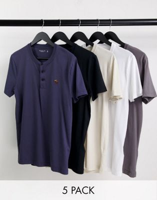Набор из 5 футболок с завязками на пуговицах Abercrombie & Fitch в белом, темно-коричневом, сером и черном цвете Abercrombie & Fitch