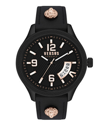 Мужские черные кожаные часы Reale с тремя стрелками и датой, 44 мм Versus Versace