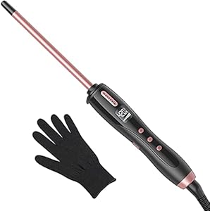 Wavytalk 3/8 Inch Small Curling Iron, Small Curling Iron Wand for Short & Long Hair, Ceramic Small Barrel Curling Iron with Adjustable Temperature, Include Heat Resistant Glove (Rose Pink) Wavytalk