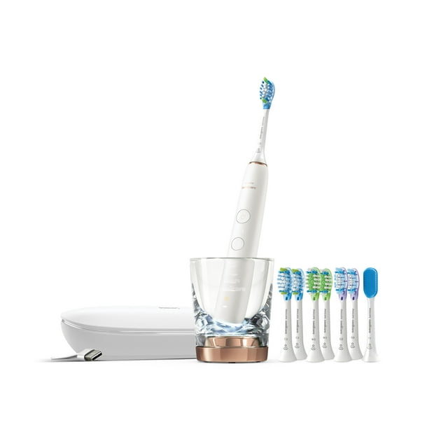 Philips Sonicare Diamondclean Smart 9700 Rose Gold Rechargeable Toothbrush For Complete Oral Care with Charging Travel Case, 5 Modes and 8 Brush Heads HX9957/61 Sonicare