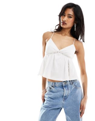 ASOS DESIGN crinkle lace insert cami blouse with open back in white ASOS DESIGN