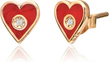 Серьги-гвоздики в форме сердца из 14-каратного желтого золота Vermeil с цирконами и эмалью GAB COS DESIGNS