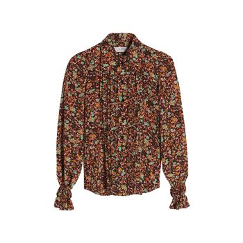 Шелковая блузка с оборками и цветочным принтом Victoria Beckham