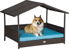 PawHut Wicker Rattan Indoor & Outdoor Covered Small & Medium Dog Bed, 31.5-in PawHut