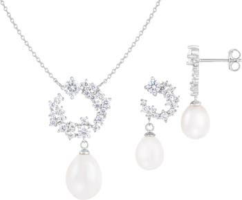Ожерелье и серьги-гвоздики с подвеской из пресноводного жемчуга 7–9 мм Splendid Pearls